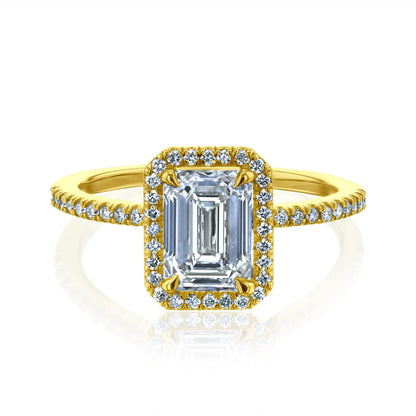 1.71ct.tw LG Diamond Emerald Halo Petite Ring - IGI