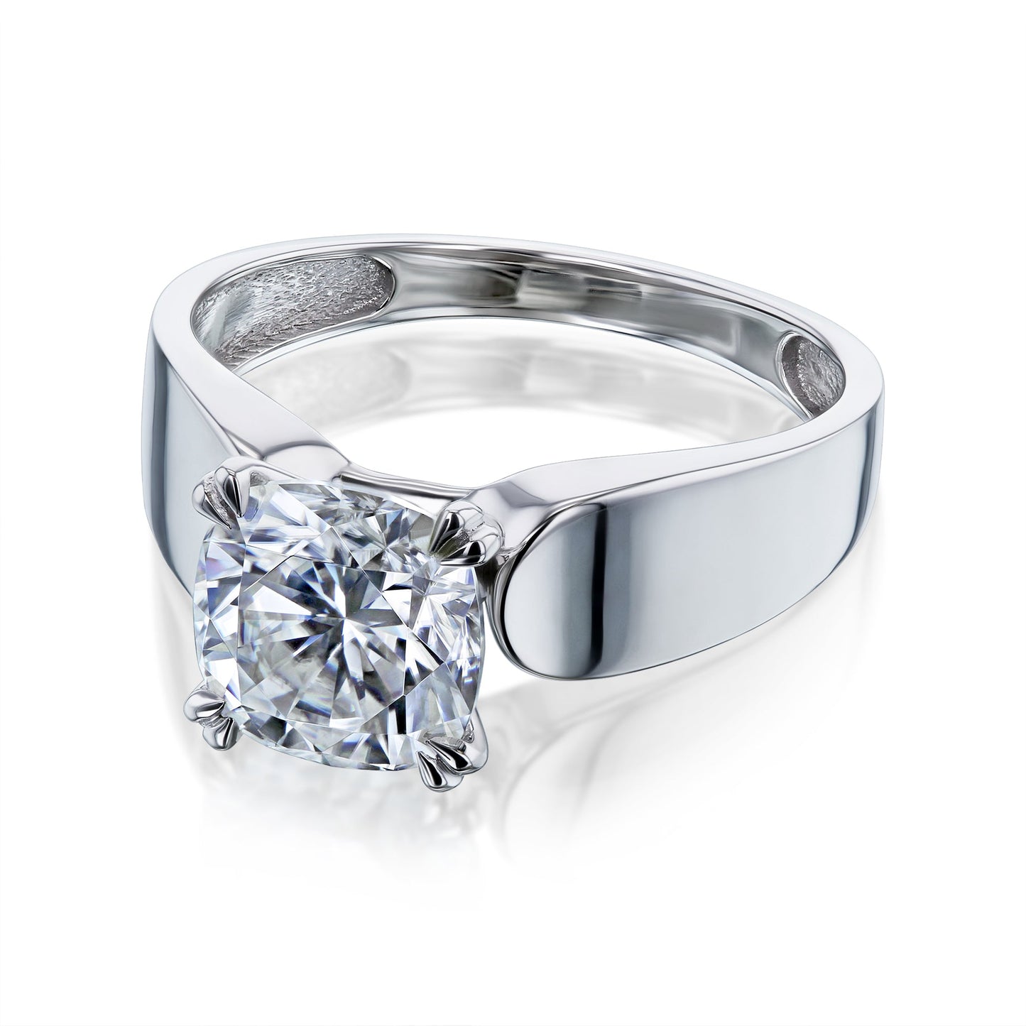 2ct Cushion Moissanite Solitaire Wide Ring