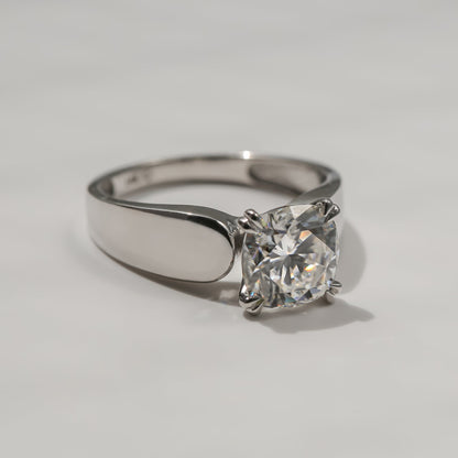 2ct Cushion Moissanite Solitaire Wide Ring