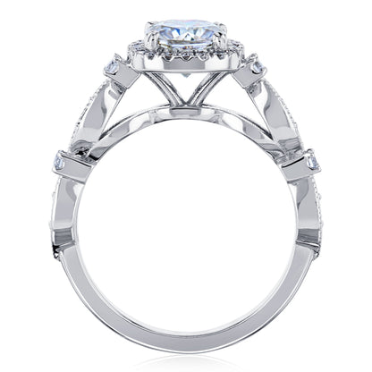 Sapphire Eyelet Moissanite and Diamond Halo Ring