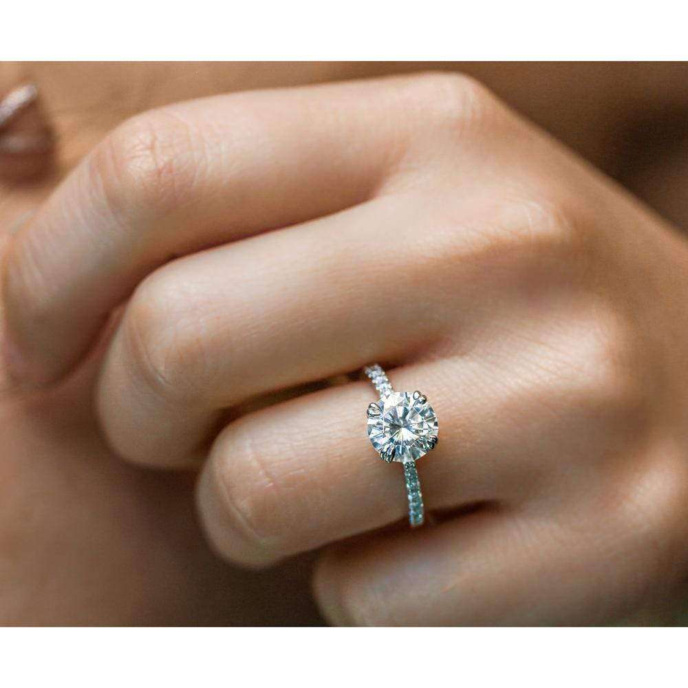 2-1/10ct.tw Moissanite & Diamond Engagement Ring - White Gold