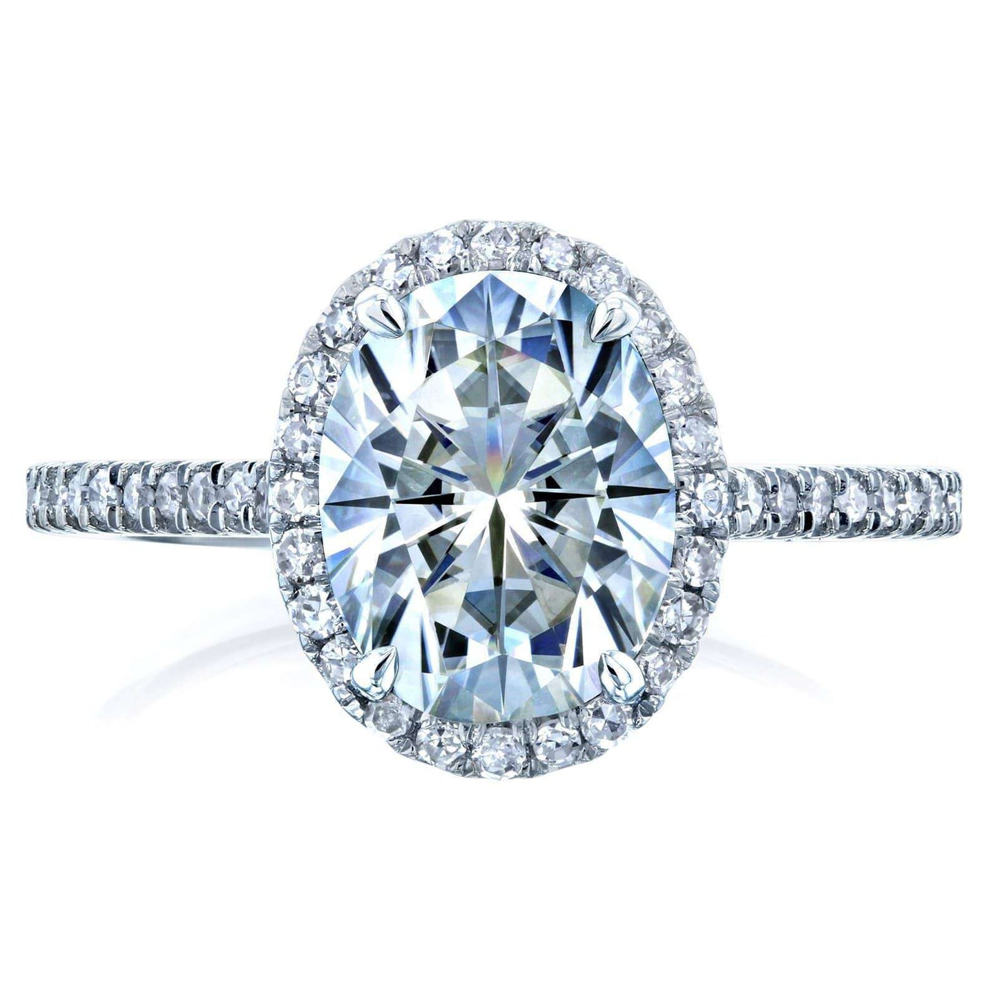 Forever One Oval Moissanite and Diamond Halo Engagement Ring 2 1/4 CTW 14k White Gold (DEF/VS, GH/I)