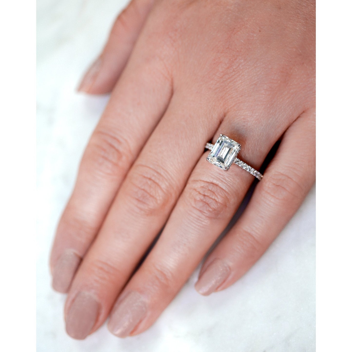 2.45 CT Emerald Moissanite Drop Halo Engagement Ring
