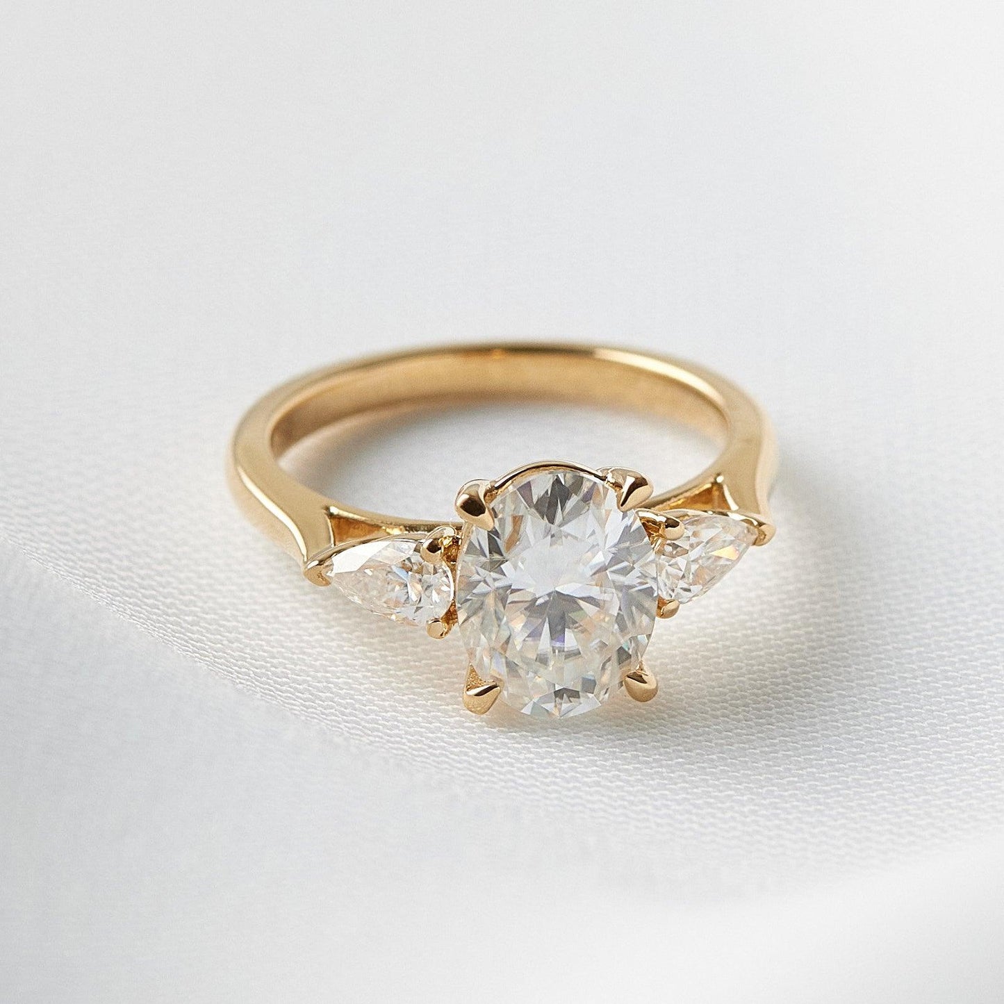 Oval Cut With Pear Accent Stones Moissanite Engagement Ring - Ready To Ship