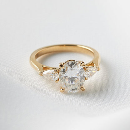 Oval Cut With Pear Accent Stones Moissanite Engagement Ring - Ready To Ship