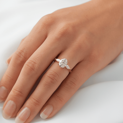 Oval Cut With Pear Accent Stones Moissanite Engagement Ring - Ready To Ship