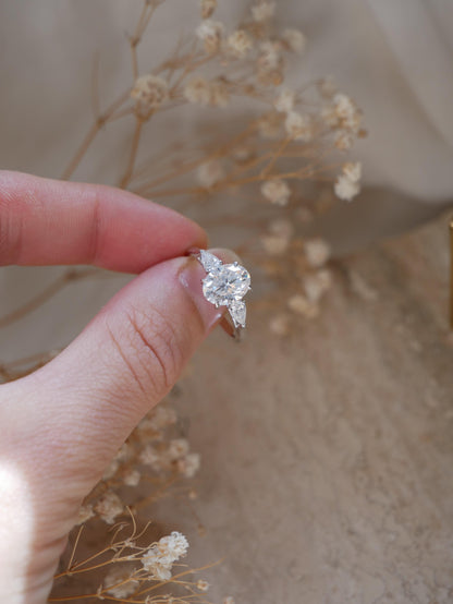 Oval Cut With Pear Accent Stones Moissanite Engagement Ring - Ready To Ship