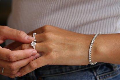 Oval Cut With Pear Accent Stones Moissanite Engagement Ring - Ready To Ship