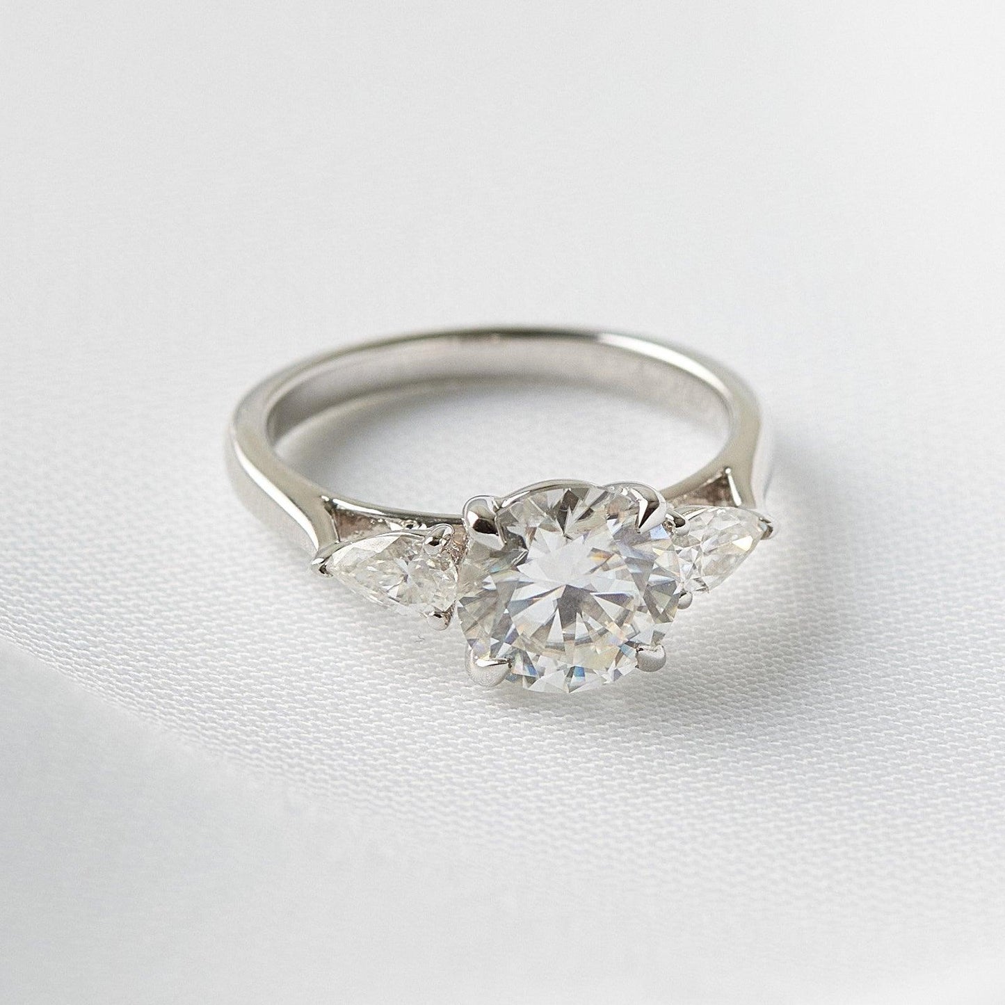 Oval Cut With Pear Accent Stones Moissanite Engagement Ring - Ready To Ship