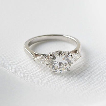 Oval Cut With Pear Accent Stones Moissanite Engagement Ring - Ready To Ship