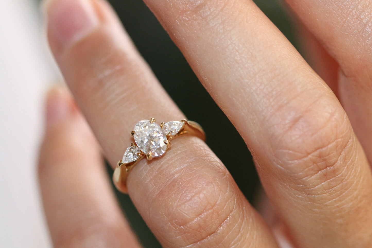 Oval Cut With Pear Accent Stones Moissanite Engagement Ring - Ready To Ship