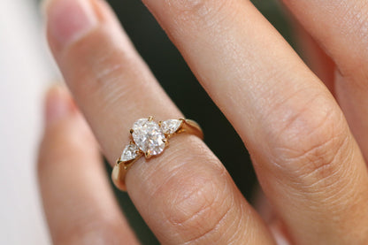 Oval Cut With Pear Accent Stones Moissanite Engagement Ring - Ready To Ship